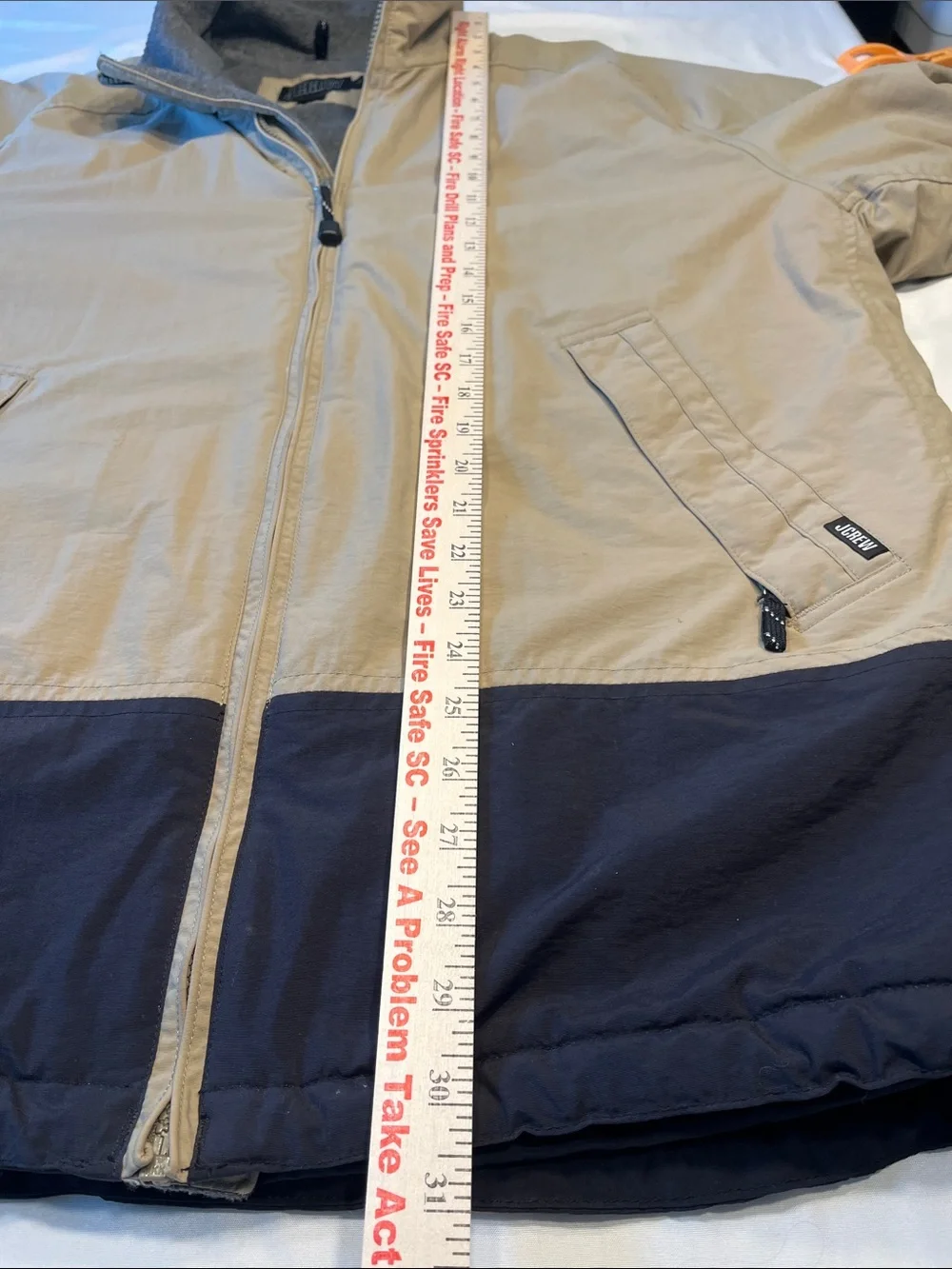 Vintage J.Crew Fleece Lined Jacket Mens Large Tan Navy Full Zip Windbreaker Coat